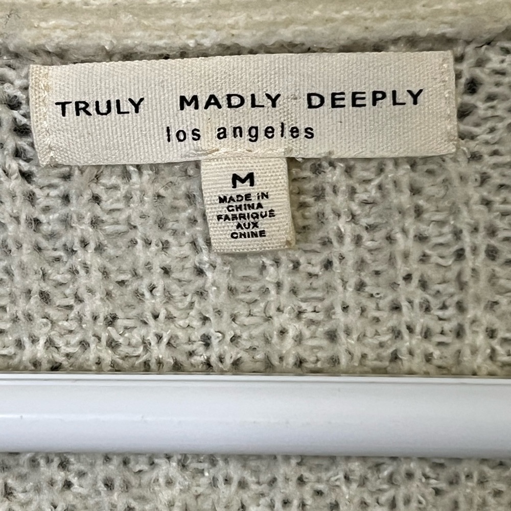 Truly Madly Deeply Colorblock Cropped Balloon Sleeve Cardigan Sweater Medium - Picture 2 of 3